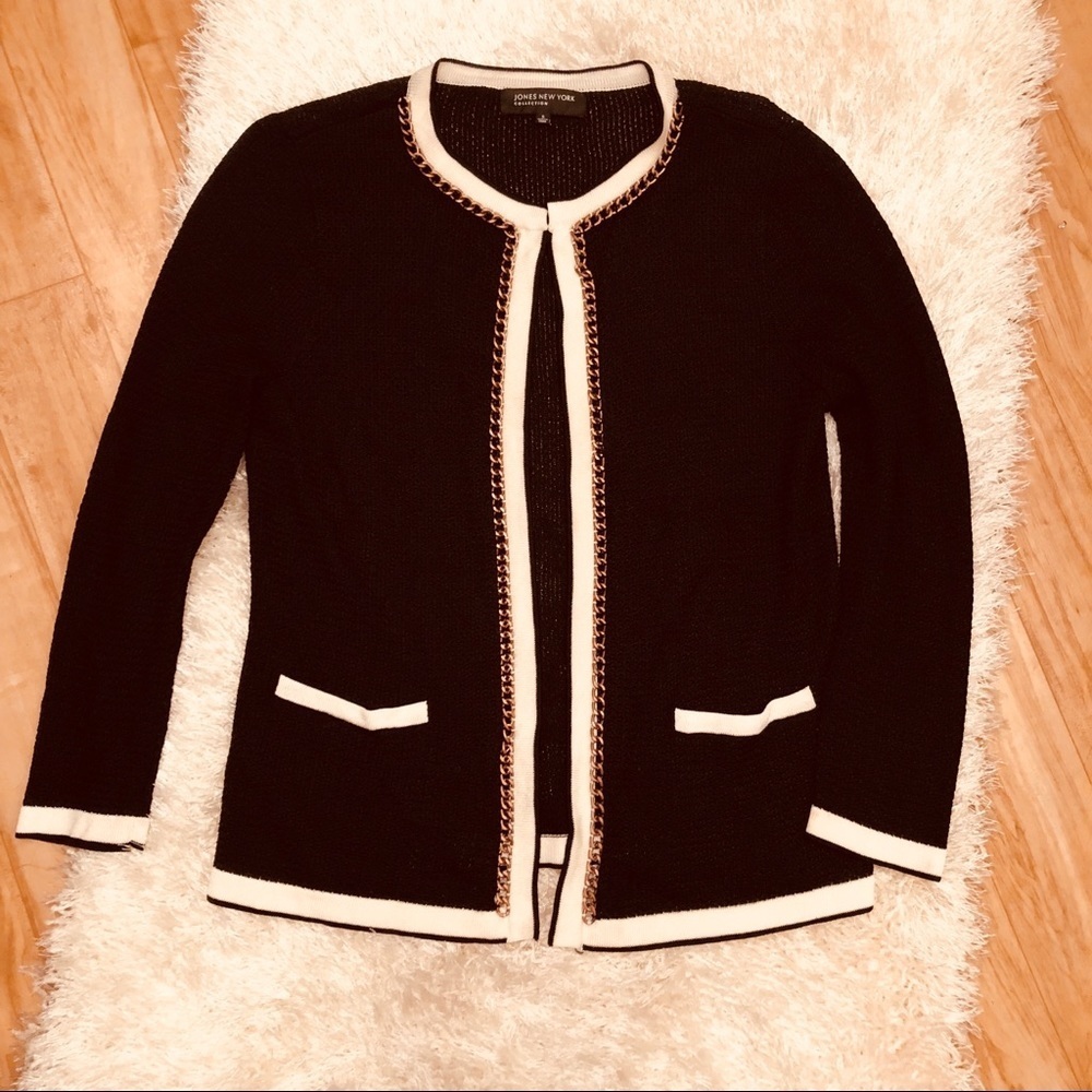 Jones New York Black with Gold Trim Cardigan